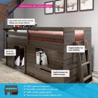 Max & Lily Loft Bed Twin Size, Solid Wood Low Loft Bed With Storage Drawer And Ladder, Modern Farmhouse Loft Bed For Kids, Barnwood Brown