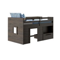 Max & Lily Loft Bed Twin Size, Solid Wood Low Loft Bed With Storage Drawer And Ladder, Modern Farmhouse Loft Bed For Kids, Barnwood Brown