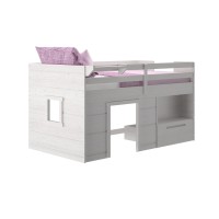 Max & Lily Loft Bed Twin Size, Solid Wood Low Loft Bed With Storage Drawer And Ladder, Modern Farmhouse Loft Bed For Kids, White Wash