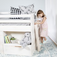 Max & Lily Loft Bed Twin Size, Solid Wood Low Loft Bed With Storage Drawer And Ladder, Modern Farmhouse Loft Bed For Kids, White Wash