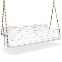 Vingli Upgraded Patio Wooden Porch Swing For Courtyard & Garden, Heavy Duty 880 Lbs Swing Chair Bench With Hanging Chains For Outdoors (5 Ft, White)