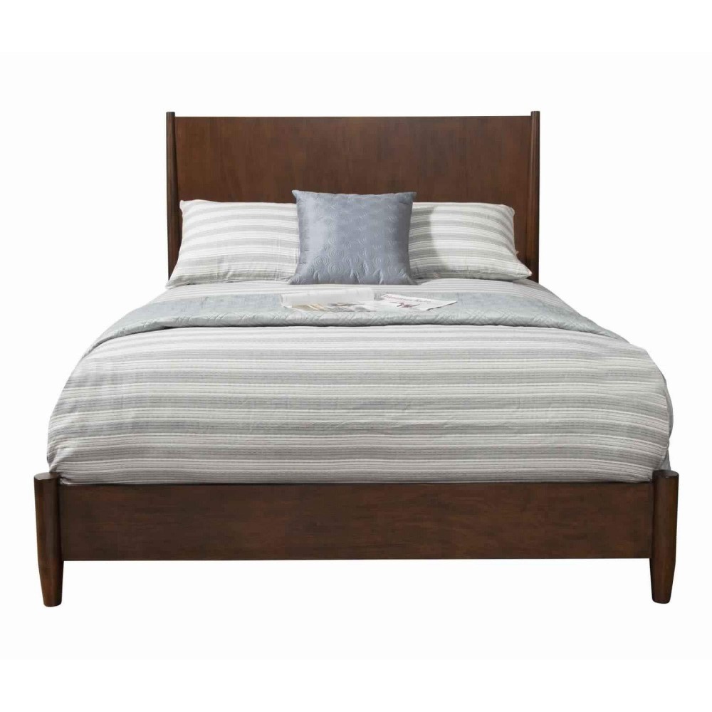 Benjara Mid Century Modern Wooden Full Size Bed With Round Legs, Brown