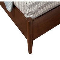 Benjara Mid Century Modern Wooden Full Size Bed With Round Legs, Brown