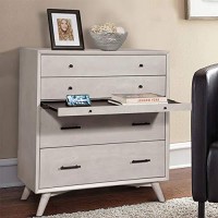 Benjara 4 Drawer Mid Century Modern Wooden Chest With Pull Out Tray, Gray