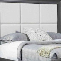 Benjara Transitional California King Storage Bed With Fabric Headboard, Gray, Cream