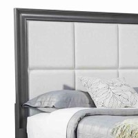 Benjara Transitional California King Storage Bed With Fabric Headboard, Gray, Cream