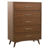 Benjara Wooden Chest With Five Spacious Drawers And Metal Bar Handles, Brown