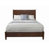 Benjara Mid Century Modern Wooden Queen Bed With Round Legs, Brown