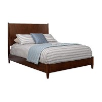 Benjara Mid Century Modern Wooden Queen Bed With Round Legs, Brown