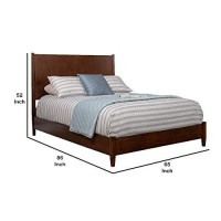 Benjara Mid Century Modern Wooden Queen Bed With Round Legs, Brown