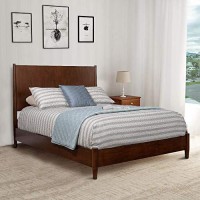 Benjara Mid Century Modern Wooden Queen Bed With Round Legs, Brown