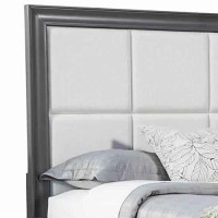 Benjara Transitional Standard King Storage Bed With Fabric Headboard, Gray, Cream