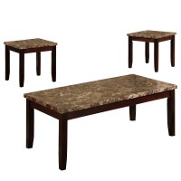 Benjara Contemporary Wood And Marble 3 Piece Cocktail Table Set, Brown