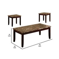 Benjara Contemporary Wood And Marble 3 Piece Cocktail Table Set, Brown