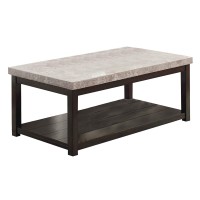 Benjara Transitional Coffee Table With Marble Top And Open Bottom Shelf, Brown