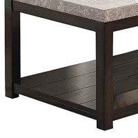 Benjara Transitional Coffee Table With Marble Top And Open Bottom Shelf, Brown