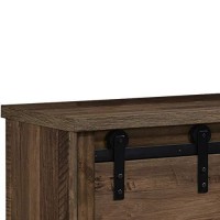 Benjara Wooden Chest With Sliding Barn Door And Open Shelves, Brown