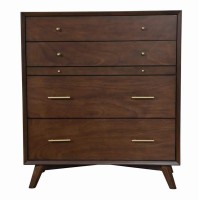 Benjara 4 Drawer Mid Century Modern Wooden Chest With Pull Out Tray, Brown