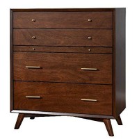 Benjara 4 Drawer Mid Century Modern Wooden Chest With Pull Out Tray, Brown