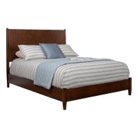 Benjara Mid Century Modern Wooden Standard King Bed With Round Legs, Brown