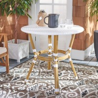 Safavieh Pat4012C Outdoor Collection Sidford White Rattan Bistro Table