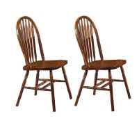 Benjara Wooden Windsor Chairs With Arrow Spindle Slatted Backrest, Set Of 2, Brown