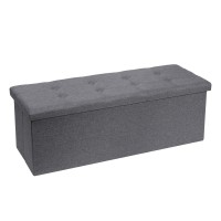 Requena Ottoman 110 X 38 X 38Cm Linen Fabric Folding Storage Footstool Storage Box (Dark Grey, 110Cm)