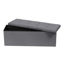 Requena Ottoman 110 X 38 X 38Cm Linen Fabric Folding Storage Footstool Storage Box (Dark Grey, 110Cm)