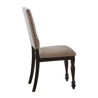 Benjara Wooden Side Chair With Padded Seat And Nailhead Trims, Brown And Beige