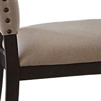 Benjara Wooden Side Chair With Padded Seat And Nailhead Trims, Brown And Beige