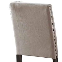 Benjara Wooden Side Chair With Padded Seat And Nailhead Trims, Brown And Beige