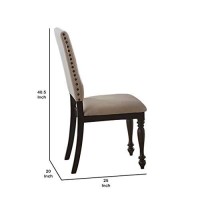 Benjara Wooden Side Chair With Padded Seat And Nailhead Trims, Brown And Beige