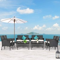 Tangkula 8 Piece Patio Furniture Set, Outdoor Wicker Conversation Set With Tempered Glass Coffee Table, Rattan Loveseat & Chairs Set With Seat Cushions For Backyard, Garden, Poolside (2, Beige)