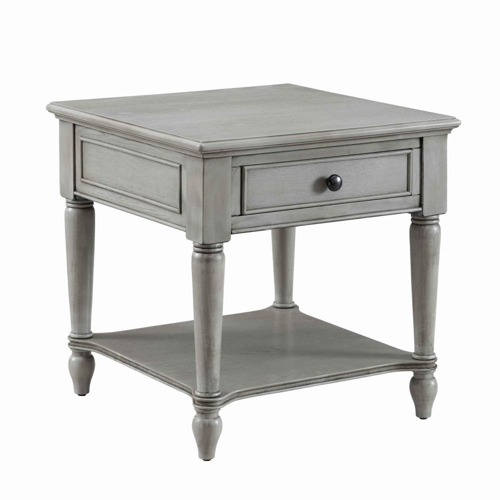 Benjara 1 Drawer Wooden End Table With Open Bottom Shelf And Turned Legs, Gray