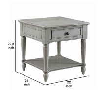 Benjara 1 Drawer Wooden End Table With Open Bottom Shelf And Turned Legs, Gray