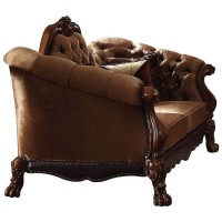 Benjara Fabric Upholstered Wooden Loveseat With Button Tufted Backrest, Brown