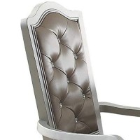 Benjara Wooden Arm Chair With Leatherette Button Tufted Backrest, Set Of 2, Silver