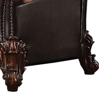 Benjara Leatherette Crown Top Loveseat With Pillows And Scrolled Legs, Brown