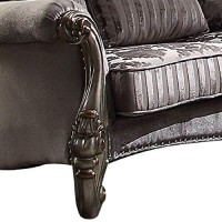 Benjara Button Tufted Wingback Loveseat With Crown Top And Scrolled Legs, Gray