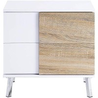 Benjara Transitional Wooden Dual Tone End Table With 2 Drawers, White