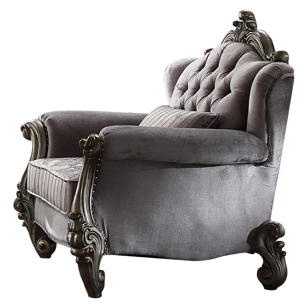 Benjara Traditional Fabric Upholstered Wooden Chair With Tufted Details, Gray