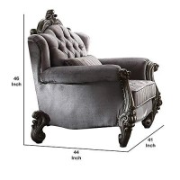 Benjara Traditional Fabric Upholstered Wooden Chair With Tufted Details, Gray