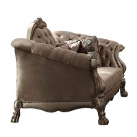 Benjara Fabric Upholstered Wooden Loveseat With Button Tufted Backrest, Gold