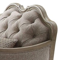 Benjara Button Tufted Camel Back Chair With Pillows And Scalloped Trim Arms, Gray