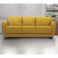 Benjara Leather Upholstered Sofa With Tapered Block Feet And Flared Arms, Yellow