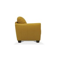 Benjara Leather Upholstered Sofa With Tapered Block Feet And Flared Arms, Yellow