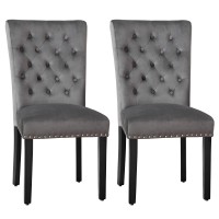 Adochr Velvet Dining Kitchen Chair Set Of 2, Parsons Upholstered Dining Room Chair, Wood Accent Chair With Nailed Trim, Dark Grey