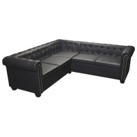 vidaXL Chesterfield Corner Sofa 5Seater Black Faux Leather 287913