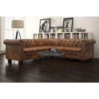 vidaXL Chesterfield Corner Sofa 5Seater Brown Faux Leather 287914