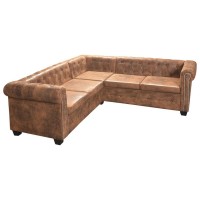 vidaXL Chesterfield Corner Sofa 5Seater Brown Faux Leather 287914